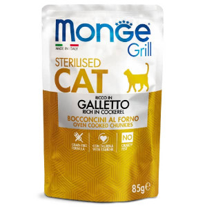 MONGE CAT GRILL COCKEREL STERILISED konservi kaķiem Vista želejā 85g